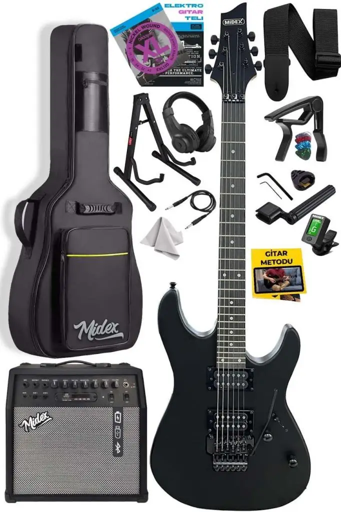 Midex GRX-300-50-AMP Profesyonel Elektro Gitar Seti 50 Watt Gainli Şarjlı Bluetooth'lu Amfi ve Full Set