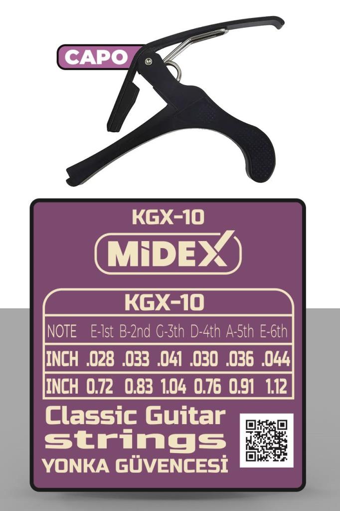 Midex KGX-10C Klasik Gitar Teli Takımı Pena ve Kapo (Capo) Seti