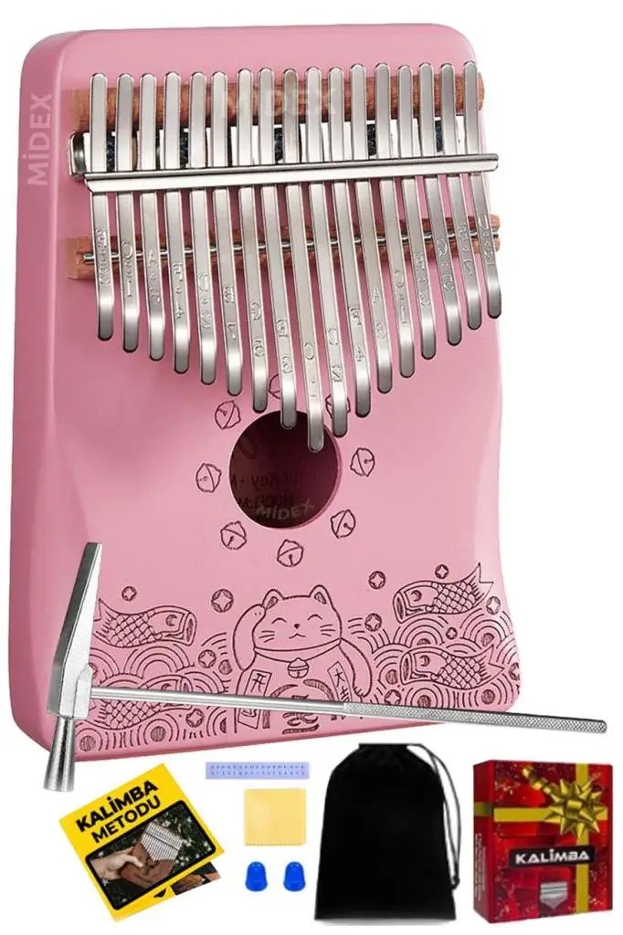 Midex KLX-350 Pembe Kalimba Gerçek Ağaç 17 Tuşlu Full Set