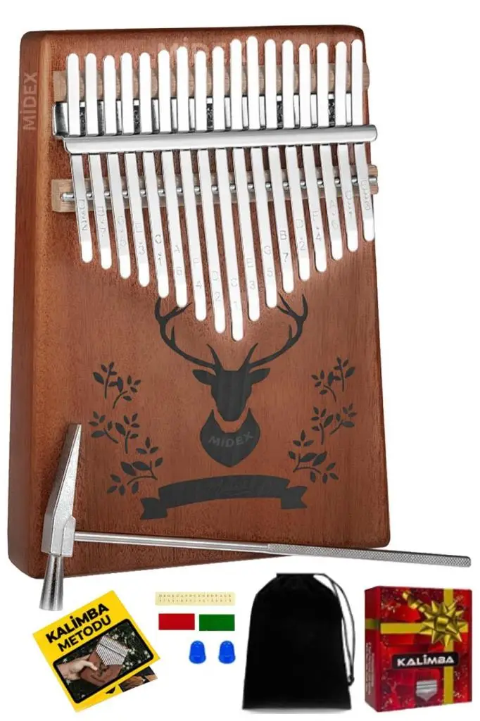 Midex KLX-456 Hakiki Maun Ağacı Kalimba 17 Çelik Tuşlu (Türkçe Metod Çanta Çekiç)