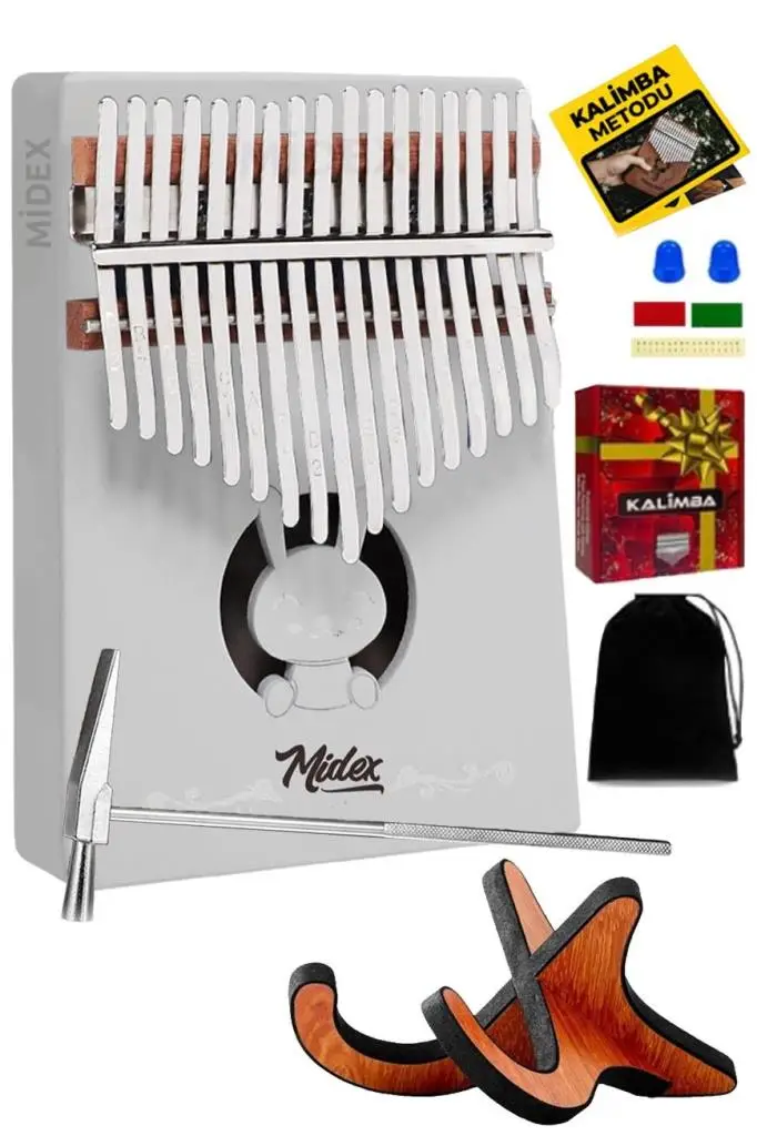 Midex KLX-550-PAK Beyaz Renk Gerçek Ağaç Kalimba 17 Tuşlu Full Set