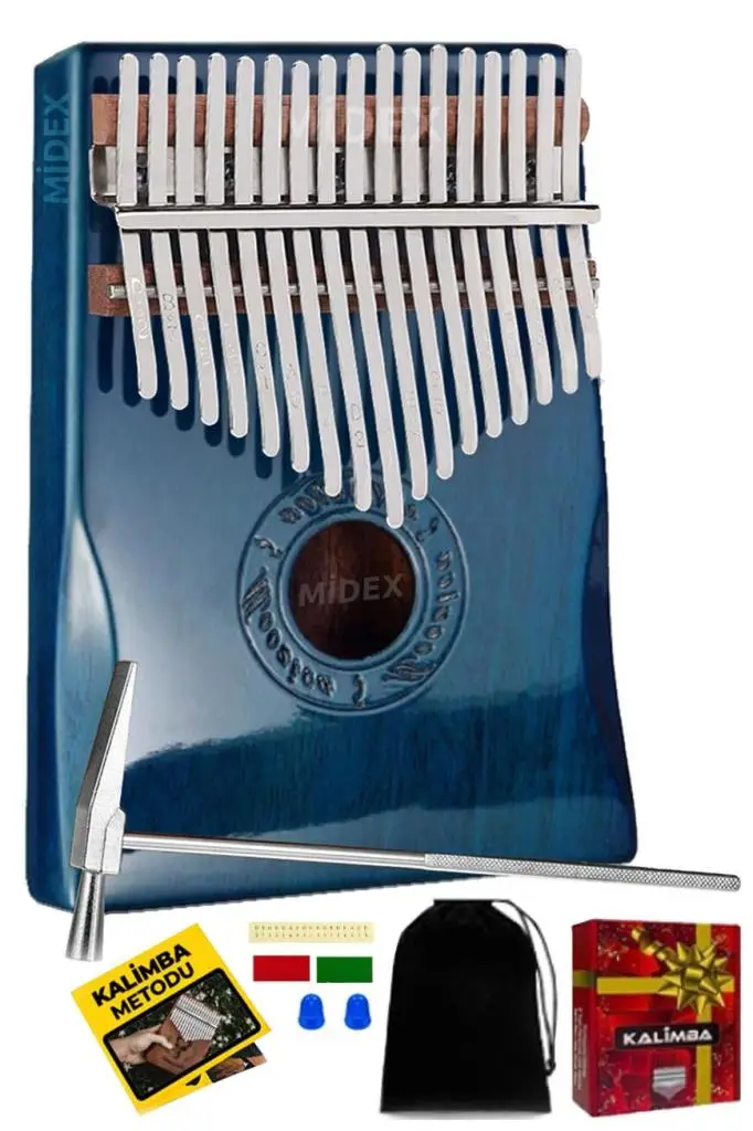 Midex KLX-661 Kalimba 1. Sınıf Koa Ağacı Mavi Renk Mineral Çelik Paslanmaz 17 Tuş Tam Set