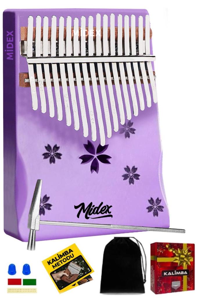 Midex KLX-870 Mor Renk Yüksek Kaliteli Ahşap Kalimba 17 Tuşlu Full Set