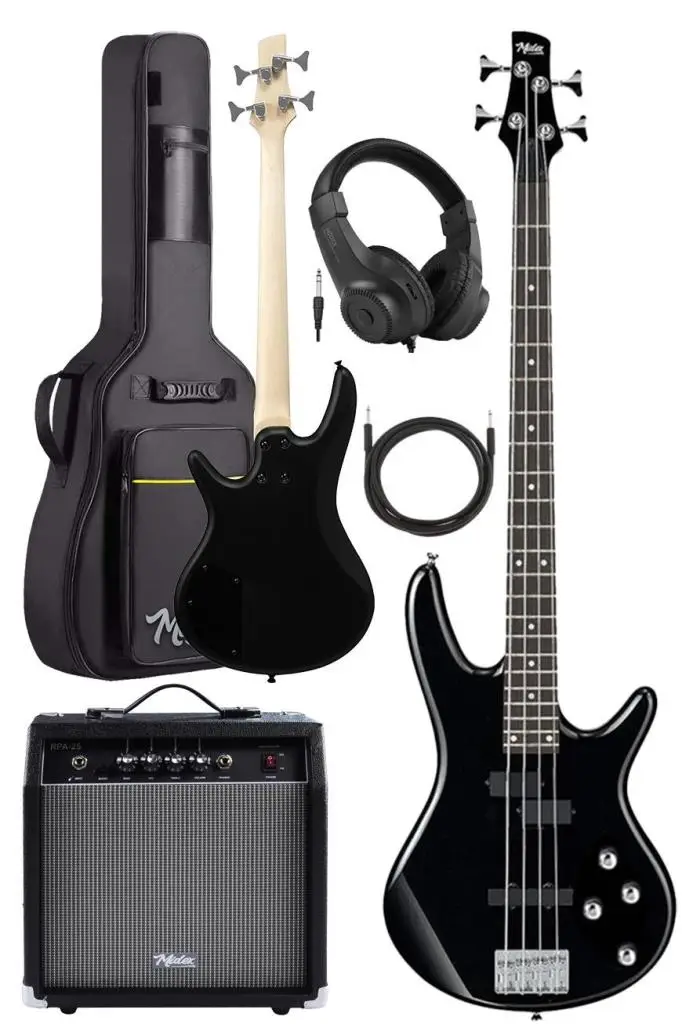 Midex MBG-400BK-25AMP 4 Telli Bas Gitar ve 25W Amfi Gigbag Kulaklık Set