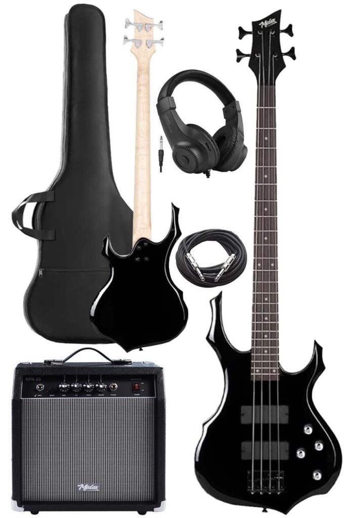 Midex MBG-410BK-25AMP 4 Telli Bas Gitar ve 25W Amfi Gigbag Kulaklık Set