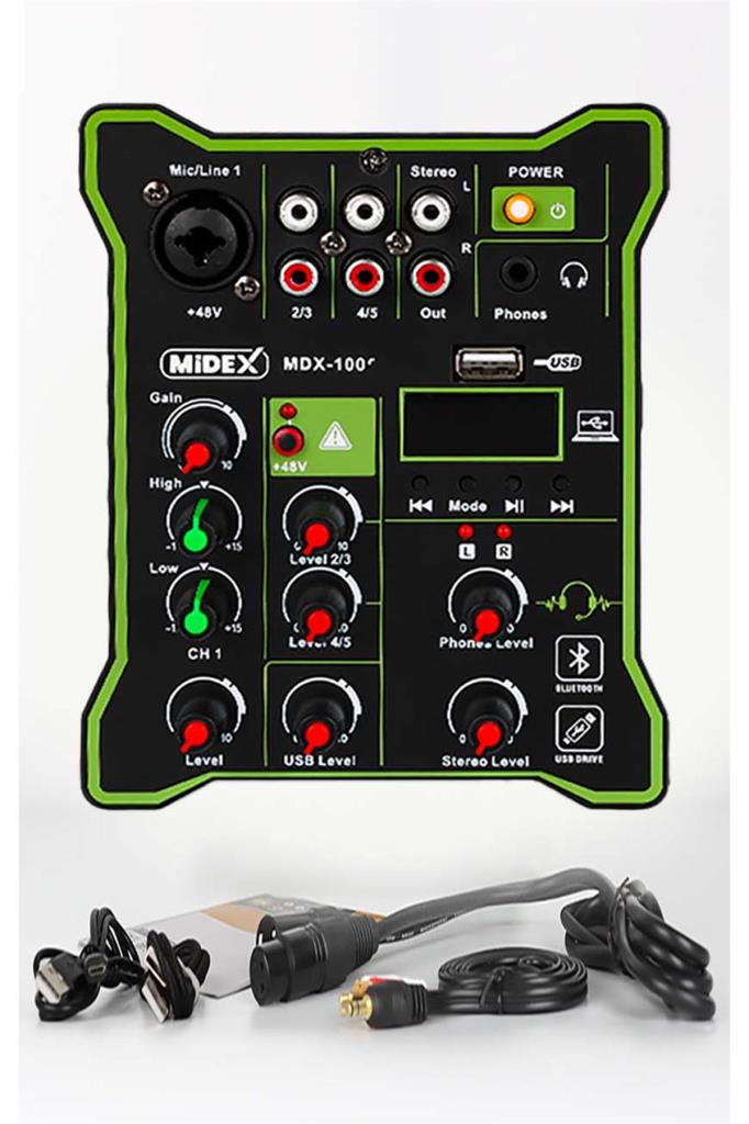 Midex MDX-100 Stüdyo Kayıt İçin Ses Kartlı Mixer +48V Phantom Power ile Stüdyo Mikser