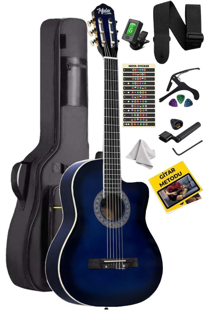 Midex MGX-100BL-BAG Üst Seviye Klasik Gitar 4/4 Sap Ayarlı (Tuner Çanta Askı Capo Metod Pena)