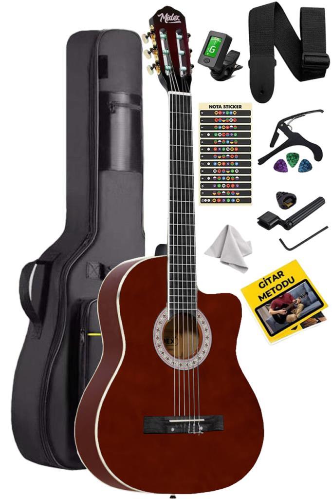 Midex MGX-100BRW-BAG Üst Seviye Klasik Gitar 4/4 Sap Ayarlı (Tuner Çanta Askı Capo Metod Pena)