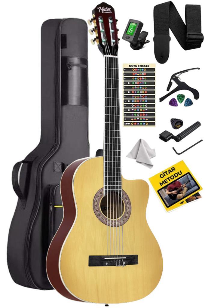 Midex MGX-100NT-BAG Üst Seviye Klasik Gitar 4/4 Sap Ayarlı (Tuner Çanta Askı Capo Metod Pena)