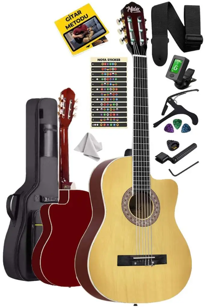 Midex MGX-100NT-BAG Üst Seviye Klasik Gitar 4/4 Sap Ayarlı (Tuner Çanta Askı Capo Metod Pena)