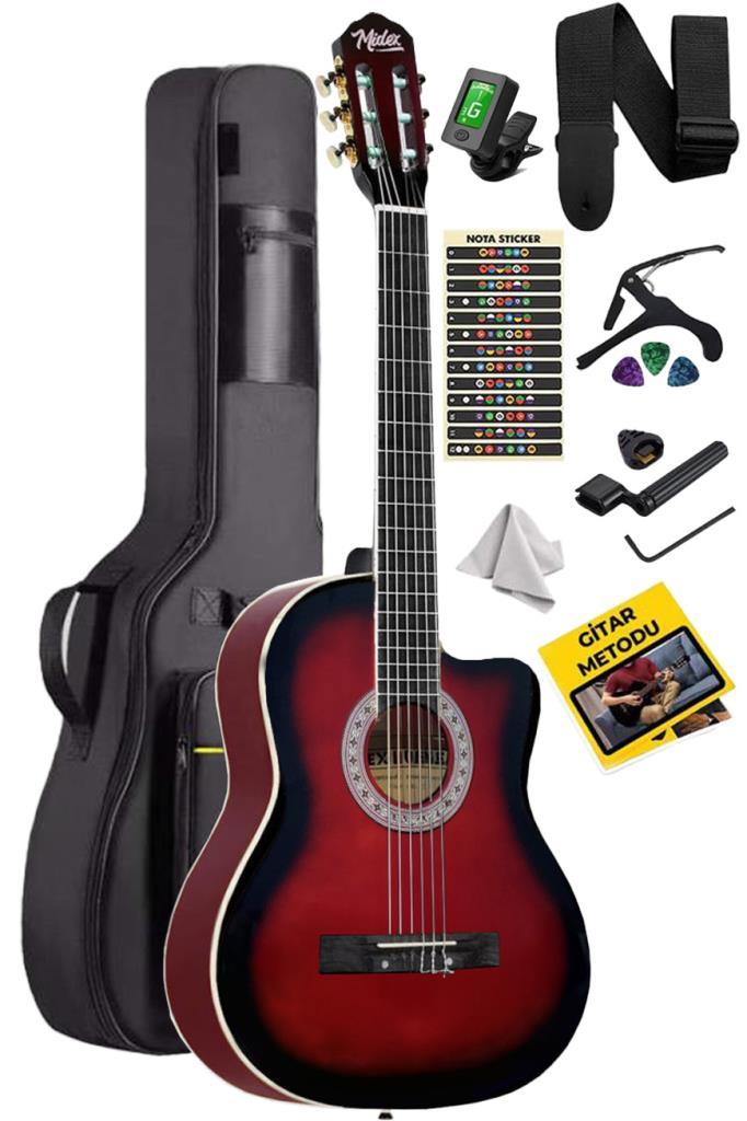 Midex MGX-100RD-BAG Üst Seviye Klasik Gitar 4/4 Sap Ayarlı (Tuner Çanta Askı Capo Metod Pena)