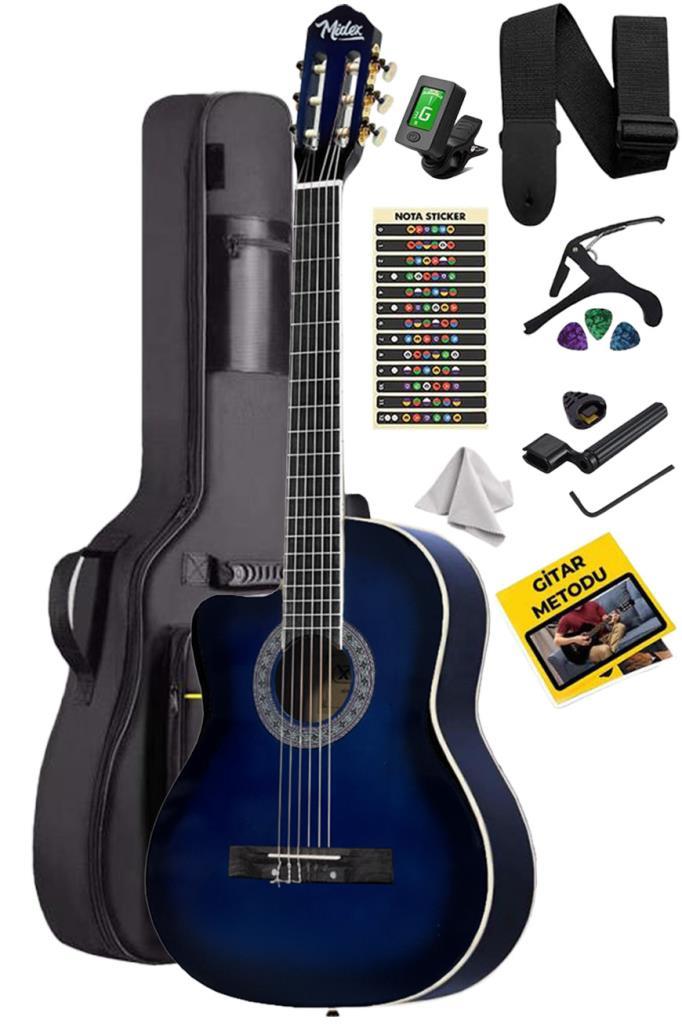 Midex MGX-101BL Üst Kalite SOLAK Klasik Gitar Mavi Sap Ayarlı 4/4 Yetişkin