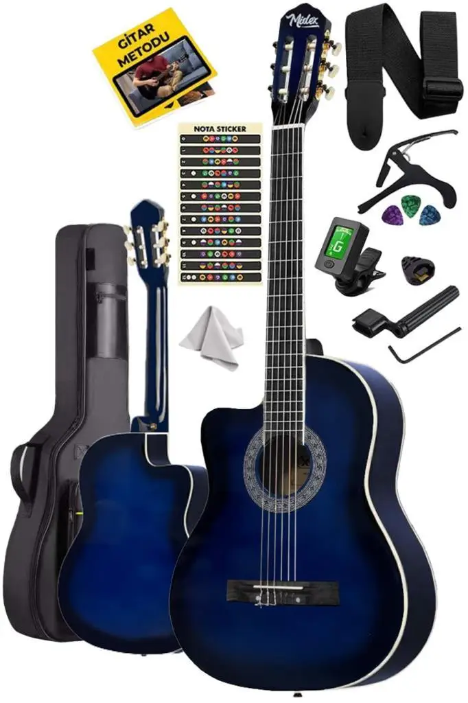 Midex MGX-101BL Üst Kalite SOLAK Klasik Gitar Mavi Sap Ayarlı 4/4 Yetişkin