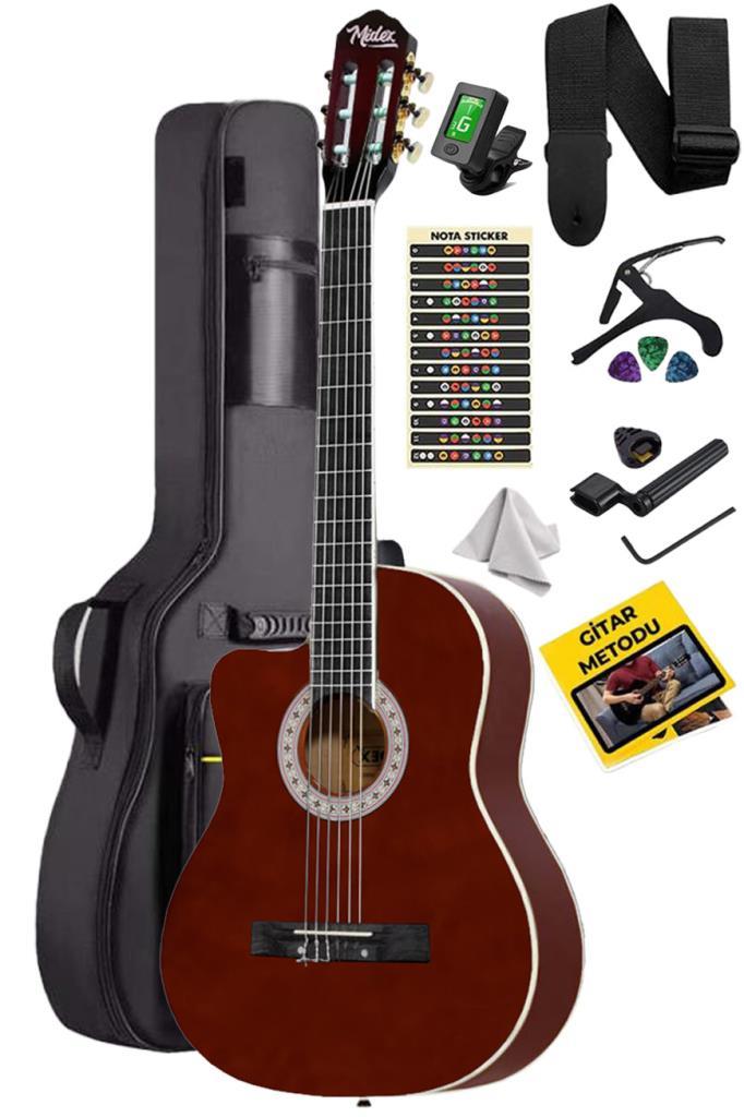 Midex MGX-101BRW Üst Kalite SOLAK Klasik Gitar Kahve Renk Sap Ayarlı 4/4 Yetişkin