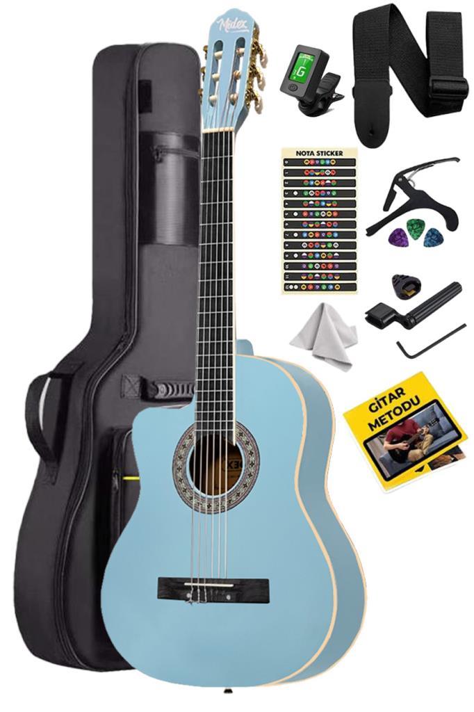 Midex MGX-101LTB Üst Kalite SOLAK Klasik Gitar Açık Mavi Sap Ayarlı 4/4 Yetişkin