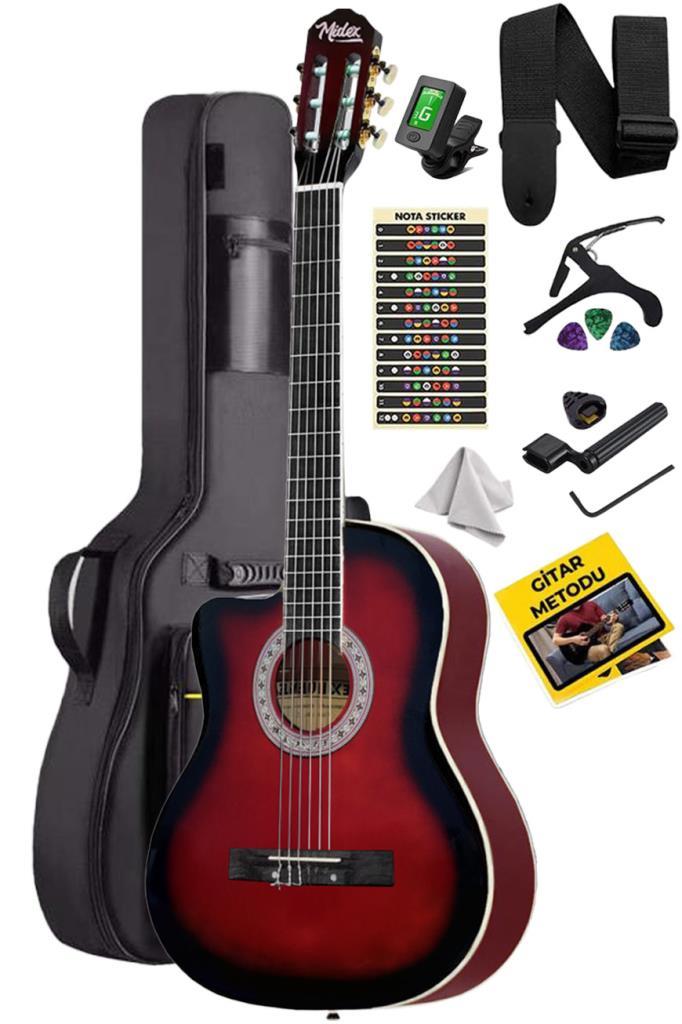 Midex MGX-101RD Üst Kalite SOLAK Klasik Gitar Kırmızı Sap Ayarlı 4/4 Yetişkin