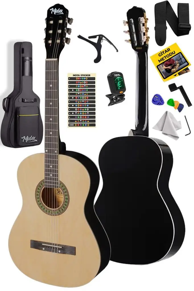 Midex MGX-151 Üst Kalite SOLAK Klasik Gitar Sap Ayarlı Doğal Ahşap Gül Klavye 4/4 Yetişkin