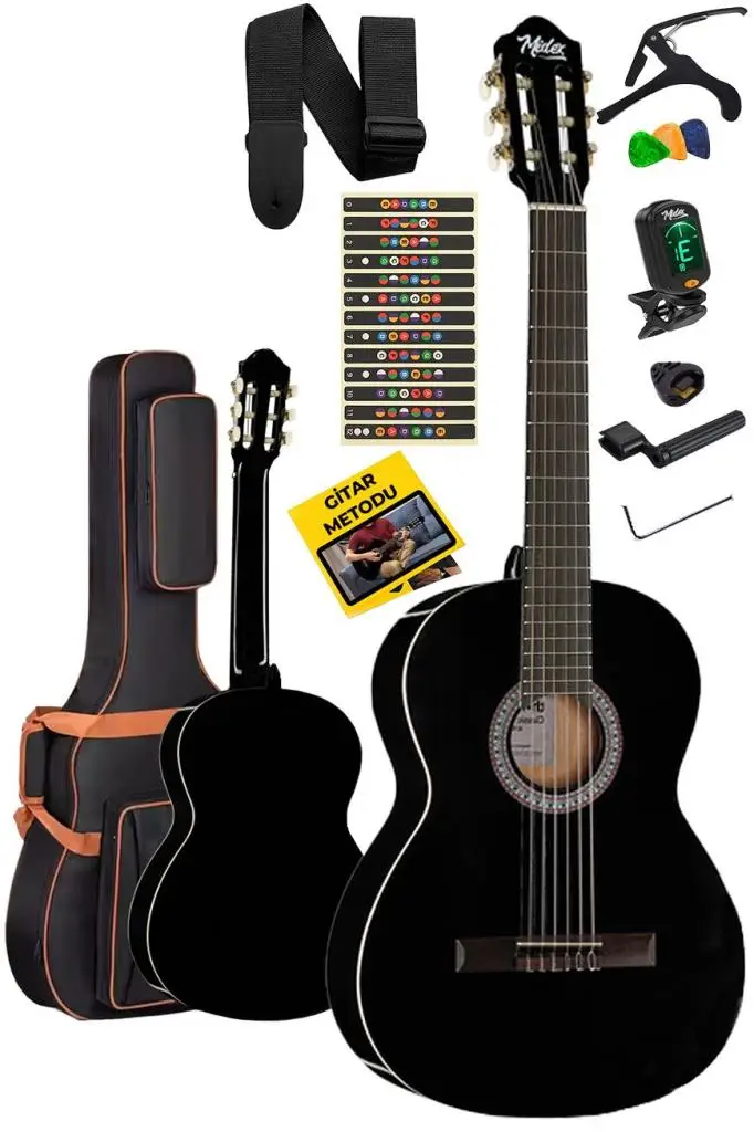 Midex MGX-200BK Kaliteli Klasik Gitar 4/4 Yetişkin Boy Full Set