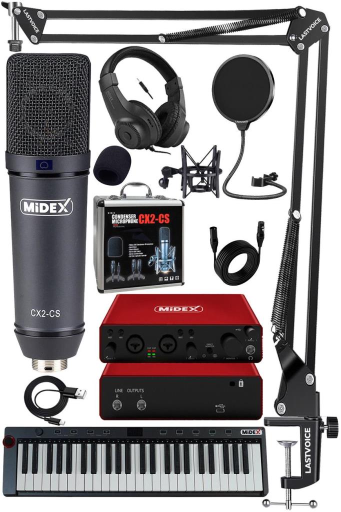 Midex Midi Paket-5 Stüdyo Ekipmanları Seti Ses Kartı Midi Klavye Mikrofon Kulaklık