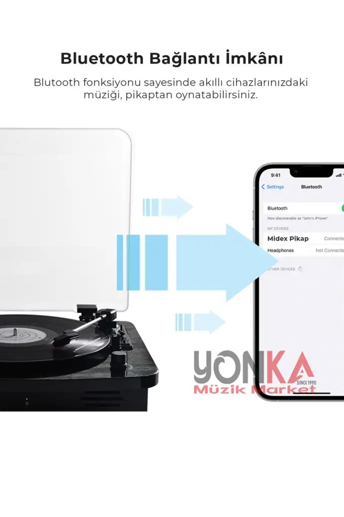 Midex Mtx-356 Nostaljik Pikap Plak Çalar (Şarjlı Bluetooth Aux Hoparlörlü 3 Devir) İğne Dahil