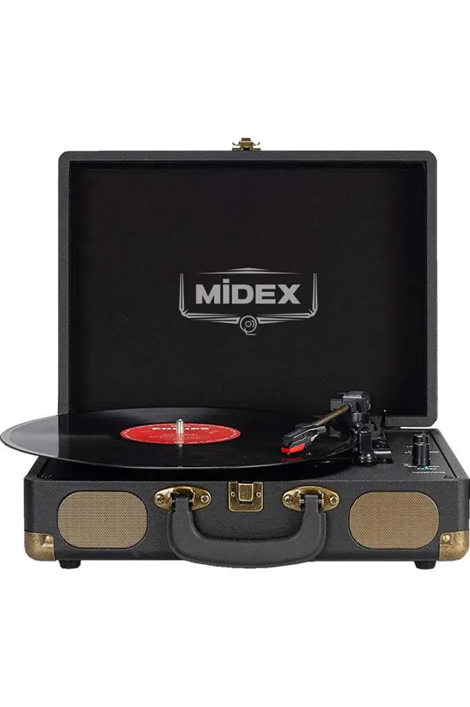 Midex Mtx101BK Nostaljik Retro Pikap Plak Çalar (Şarjlı Bluetooth Aux Hoparlörlü 3 Devir) İğne Dahil