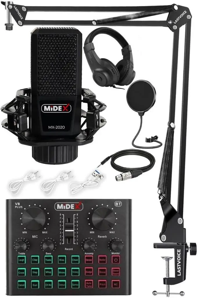 Midex MX-2020 Live Set Efektli Ses Kartı Mikrofon Stand Kayıt Canlı Yayın Seti (PC ve Telefon)