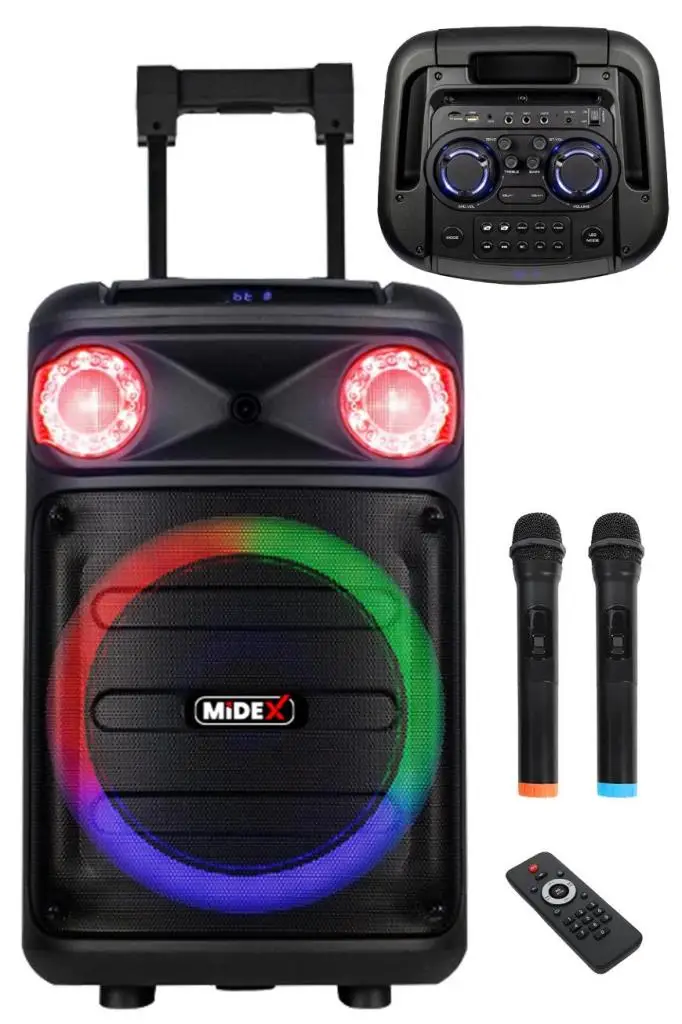 Midex MXR-1100 Taşınabilir Seyyar Mikrofonlu Işıklı Akülü Ses Sistemi Hoparlör (1100 Watt)