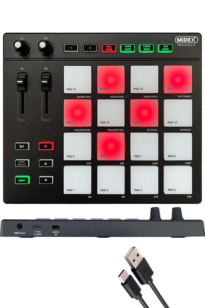 Midex Pad Controller-16 Launchpad Midi Pad Controller (48 Adet Pad Bankası)