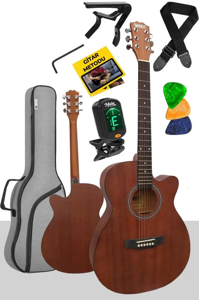 Midex Phx-187 Masif Ağaç Akustik Gitar 4/4 Yetişkin Boy (Gigbag Çanta Tuner Askı Capo)