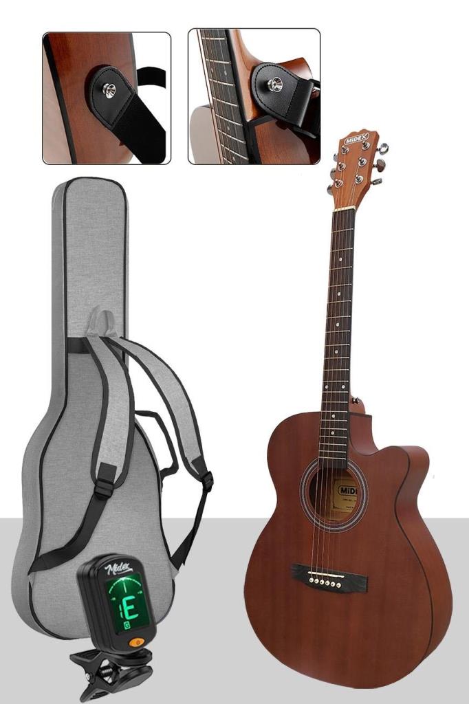 Midex Phx-187 Masif Ağaç Akustik Gitar 4/4 Yetişkin Boy (Gigbag Çanta Tuner Askı Capo)