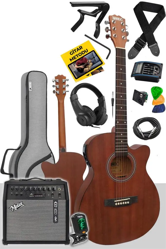 Midex Phx-188-50AMP Elektro Akustik Gitar 50W Şarjlı Bluetooth Amfili Full Set