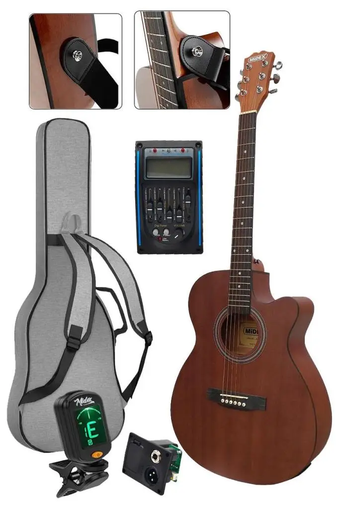 Midex Phx-188EQ Set Masif Ağaç Elektro Akustik Gitar 4/4 (GİGBAG Çanta Tuner Askı Capo Jak Kablo)