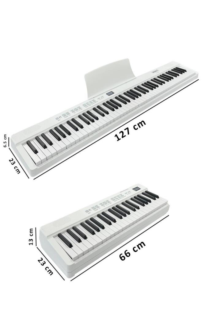 Midex PLX-80WH-ST Taşınabilir Katlanır Dijital Piyano Tuş Hassasiyetli 88 Tuş BT (Stand Sustain Kulaklık Çanta Metod)