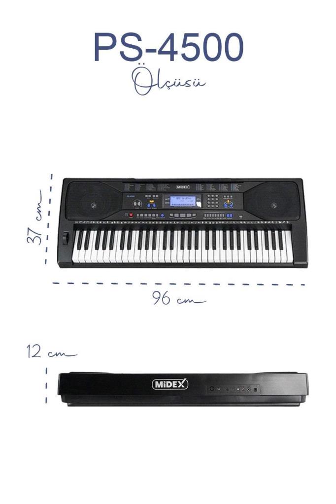 Midex PS-4500 Tuş Hassasiyetli 61 Tuşlu Org Dijital LCD Ekran USB MP3 Çanta Notalık Adaptör Dahil (300 Ses 300 Ritim)