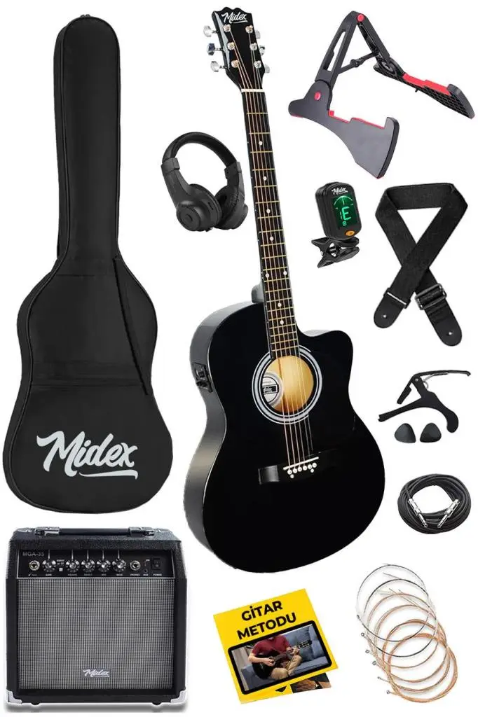 Midex RG-560BK-AMP Siyah Amfili Elektro Akustik Gitar Full Set