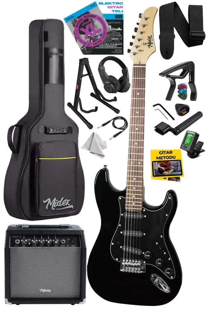 Midex RPH-30BK-35AMP Gül Klavye Strat Kasa SSS 35W Elektro Gitar Seti