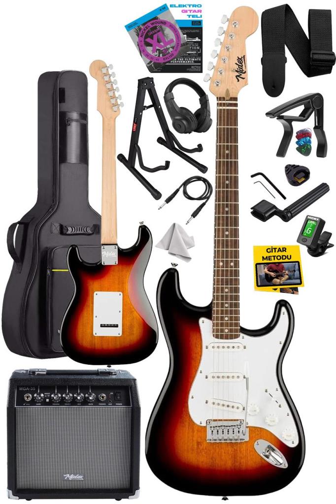 Midex RPH-30SB-35AMP Gül Klavye Strat Kasa SSS 35W Elektro Gitar Seti