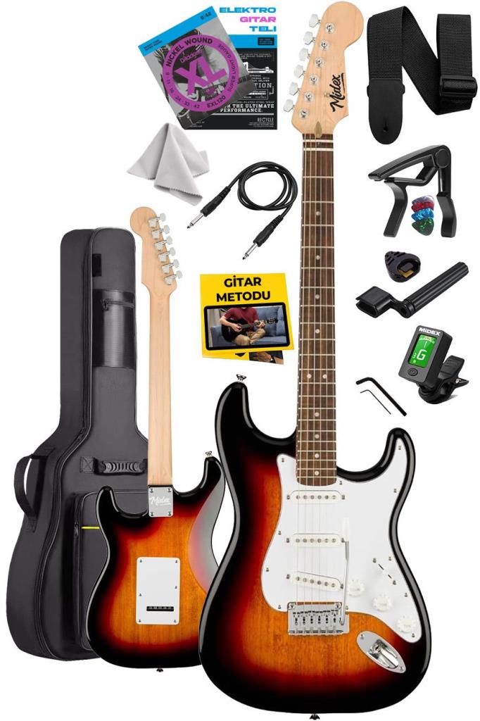 Midex RPH-30SB Gül Klavye Strat Kasa SSS Elektro Gitar Seti