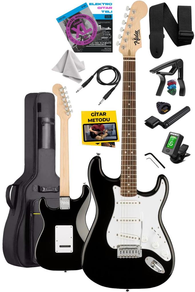 Midex RPH-30WB Gül Klavye Strat Kasa SSS Elektro Gitar Seti