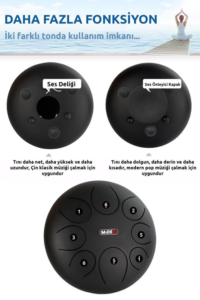 Midex TD-108BK Çelik Dil Davul Handpan 10 İnç 8 Ton Steel Tongue Drum Full Set