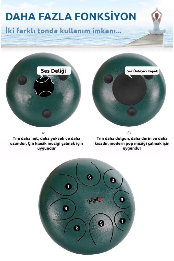 Midex TD-108GR Çelik Dil Davul Handpan 10 İnç 8 Ton Steel Tongue Drum Full Set