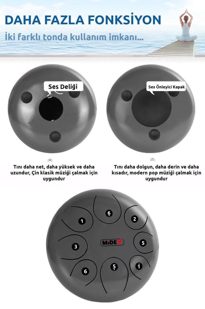 Midex TD-108SL Çelik Dil Davul Handpan 10 İnç 8 Ton Steel Tongue Drum Full Set