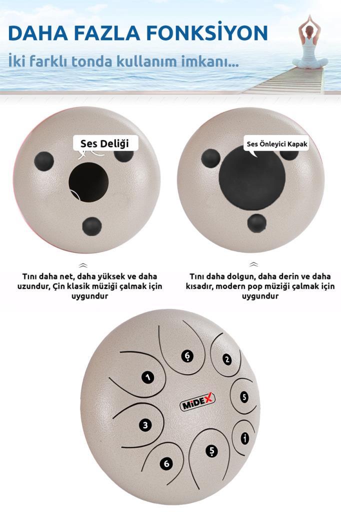 Midex TD-108WH Çelik Dil Davul Handpan 10 İnç 8 Ton Steel Tongue Drum Full Set