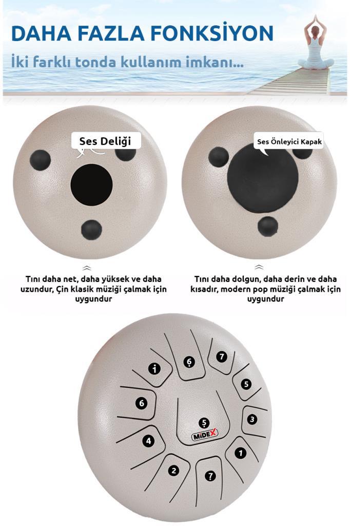 Midex TD-1211WH Çelik Dil Davul Handpan 12 İnç 11 Ton Steel Tongue Drum Full Set