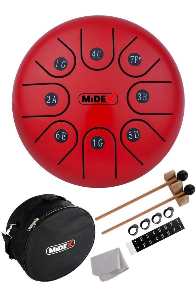 Midex TD-68RD Çelik Dil Davul Handpan 6 İnç 8 Ton Steel Tongue Drum Full Set