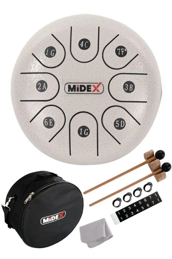 Midex TD-68WH Çelik Dil Davul Handpan 6 İnç 8 Ton Steel Tongue Drum Full Set