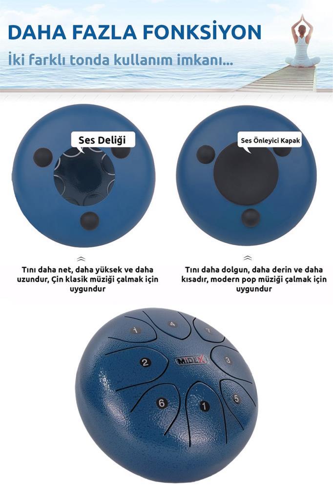 Midex TD-88BL Çelik Dil Davul Handpan 8 İnç 8 Ton Steel Tongue Drum Full Set