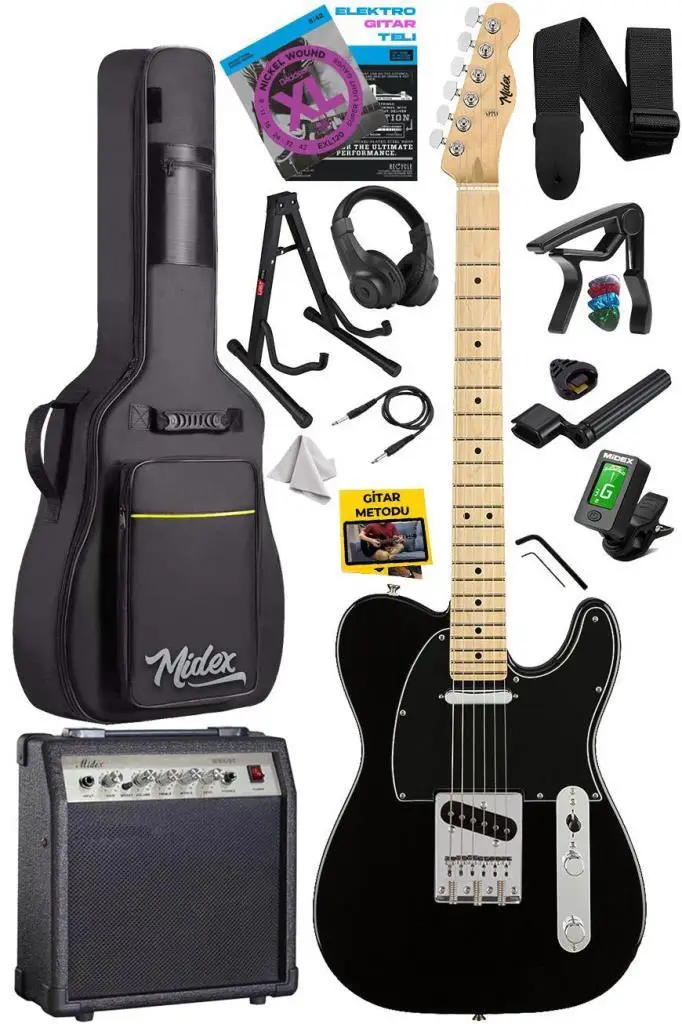 Midex TLX-50BK-30AMP Tele Kasa Maple Klavye 2 Single-Coil 30W Amfili Elektro Gitar