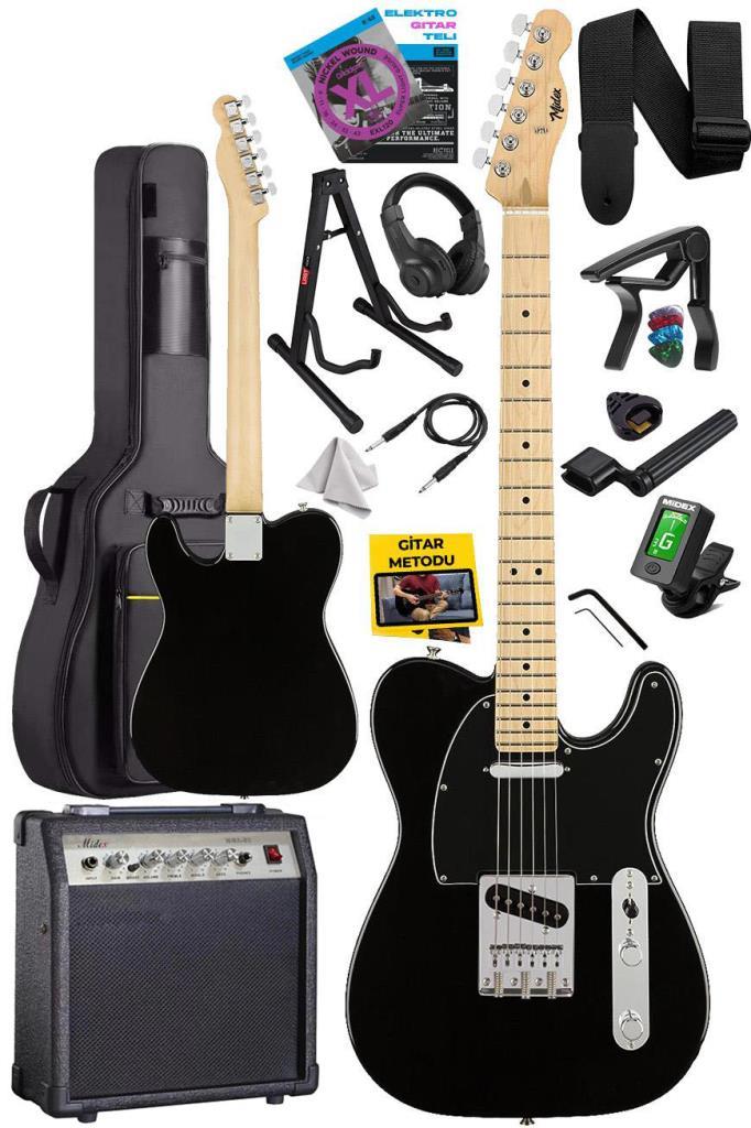 Midex TLX-50BK-30AMP Tele Kasa Maple Klavye 2 Single-Coil 30W Amfili Elektro Gitar