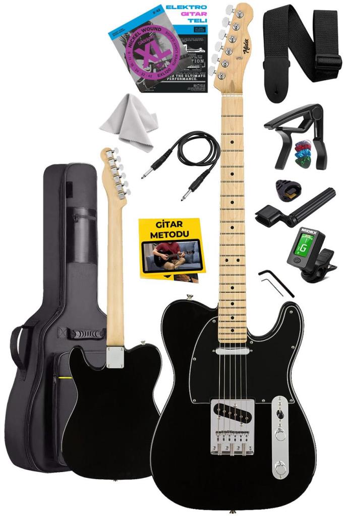 Midex TLX-50BK Tele Kasa Maple Klavye 2 Single-Coil Manyetik Elektro Gitar